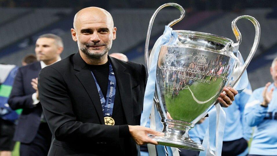 Manchester City manager Pep Guardiola after winning the Champions League
